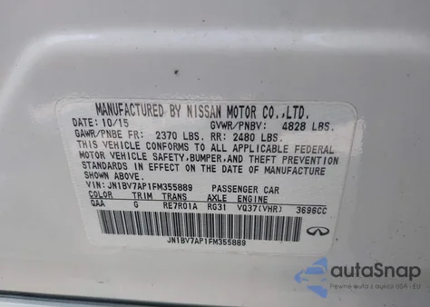 2015 Infiniti Q50 из США, поврежденный, VIN JN1BV7AP1FM355889